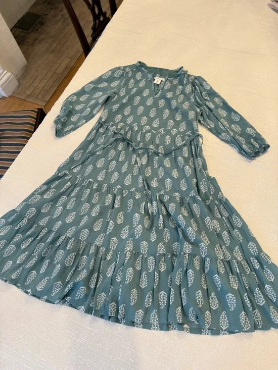 Lucky Brand Blue White Floral Tiered A-Line Dress 3/4 Sleeve S - Picture 2 of 9